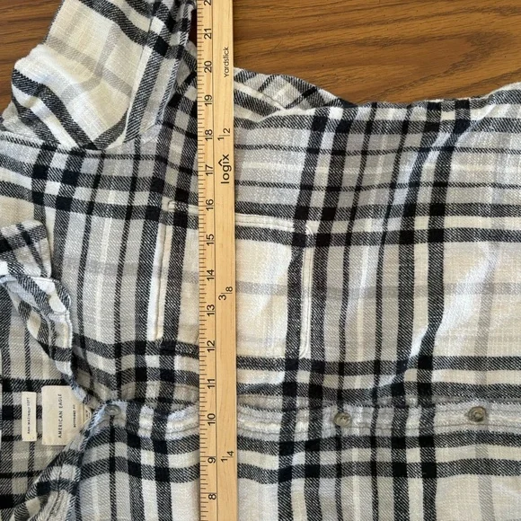 American Eagle Ahh-Mazingly Soft Flannel Shirt Boyfriend M, Black & White - EUC - Picture 8 of 14